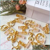 Key Rings Women Car Keychain Gold Pink Keyrings Holder Fashion Custom A-Z Alphabet 0-9 Number Initial Letter Bag Charms Key Rings Cha Dhyjw