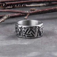 Cluster Rings 2022 Gothic Viking Style Men Wolves Of Odin Valknut Forging Stainless Steel Ring Pagan Nordic Amulet Biker Jewelry Man Gift