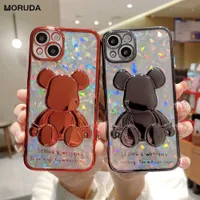 Cell Phone Cases Luxury Plating Laser Aurora Bear Phone Case for iPhone 13 11 12 14 Pro Max X Xs Xr 7 8 Plus SE 2 Graident Bling Clear Back Cover T220929
