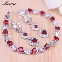 Necklace Earrings Set Risenj 925 Sterling Silver Cubic Zirconia Heart In Red Fashion Jewelry Drop Bracelet Promotion