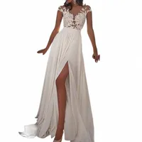 casual Dresses HOMOPHONY Sexy Lace Deep V-Neck Ruffle White Dress Patterns Designer Sleeveless Bridal Wedding Gowns Long De Noiva c1TP#