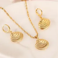 Africa 14K Yellow Fine Solid Gold GF cute shell Necklace earrings Trendy women Men Jewelry Charm Pendant Chain Animal Lucky Jewelr189y