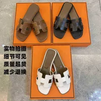 Slipper Orans Designer Herme High Version with Summer New H-mop Brown One Line Leather Flat Heel Sandals Wear Korean Daily Women's Slippers Outside GM6I
