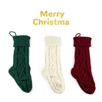 Knitted Christmas Stockings Xmas Stocking Burgundy And Cream For Family Holiday Xmas Party Decor Candy Gift Bags Hanging Ornaments PSB15861