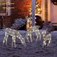 Décoration de fête 3pcs Christmas Fer Whited Deer LED Light Glowing Garden Elk Statue Outdoor Yard Rendeer Ornement Ornement Home Decor 220929