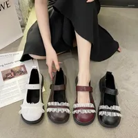 Dress Shoes 2022 Summer Woman Flats Mary Janes Platform Lolita Girl White Low Heel Casual Leather Zapatos Mujer