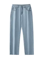 Jeans de perna larga de azul claro e solto masculino /proteção de compra
