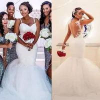 2022 Mermaid Wedding Dresses Bridal Gown Straps Ruffles Plus Size Sleeveless Illusion Back Lace Applique Custom Made Beach Beach Country vestido de novia