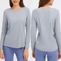 Kadın Gömlekleri İçin Uzun Kollu Yoga Sport Top Fitness Giyim Lady Spor Salonu Düz Renk Yuvarlak Neckr Gym Femme Jersey Çalışma T-Shirt VelaFeel