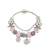 New Pink Crystal Beaded Bracelet Luxury Designer for Pandora Silver Plated DIY Charm Angel Peach Heart Pendant Bracelet with Origi344y