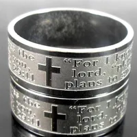 Zespół 50pcs Etch Lords Modlitwa za znam plany Jeremiah 2911 English Bible Cross Cross Stal nierdzewne pierścienie całe modne biżuteria 25G
