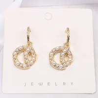 18K Gold Plated S925 Silver Luxury Brand Designers Double Letters Stud C Geometric Round Classic Women Crystal Rhinestone Pearl Earring Wedding Party Jewerlry Gift