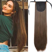 Synthetic Wigs 55Cm 65Cm 80Cm Hair Fiber Heat-Resistant Straight With Ponytail Fake Chip-in Pony Tail