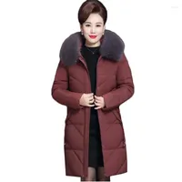 Women's Trench Coats Plus Size 5XL Women Winter Jacket Parkas Thick Down Cotton Hooded Mid-Long Outerwear Middle-aged Mother Clothes 970