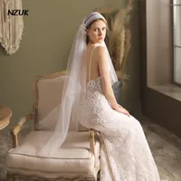 Bridal Veils NZUK Elegant Veil Cut Edge Soft Tulle One-Layer Cap Wrap Head White Wedding Bride With Lace Beaded Decor Marriage