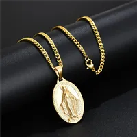 Fashion Mens Women Charm Virgin Mary Pendant Necklace Hip Hop Jewelry Designer Link Chain Punk Necklaces For Men Gifts313Q
