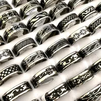 whole 30Pcs black lines stainless steel rings mix men women band party gifts fashion punk retro Jewelry261e