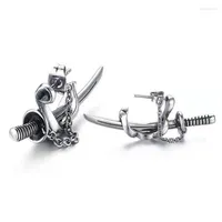 Stud Earrings Gothic Cross Sword Shape For Women Men Hip Hop Rock With Chain Vintage Punk Jewelry Brinco Gift