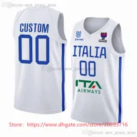 Baloncesto Maglie Da Basket Eurobasket Stampato Custom Italia 2022 Blue Home White Away 13 Simone Fontecchio Marco Spissu 1 Nicol Mannion 6 Paul