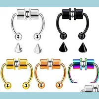 Nose Rings Studs Magnetic Fake Piercing Nose Ring Alloy Hoop Septum Rings For Men Women Jewelry Gifts Drop Delivery 2021 Body Bdesyba Oti9S