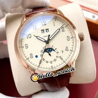New 5396R-012 Grand Complications Calendar Automatic Mens Watch Rose Gold Case White Dial Moon Phase Watches Brown Leather HWPP He270A