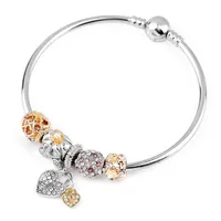 Charm Beads Bracelets Diamond Heart Pendant Bangle Charm Pandora Gold Bead as Gift Diy Jewelry with Logo186n