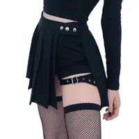 skirts Goth Dark Sexy Gothic Women Mini Skirt High Waist Pleated Punk Grunge Black Summer 2021 Chic Irregular Rivet Streetwear z5Uu#