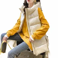 women's Vests Autumn Winter Female Vest Coat Casual Solid Shiny Fabric With Hood Waistcoat Women Cotton Down Waterproof Sleevless Jacket W4ik#