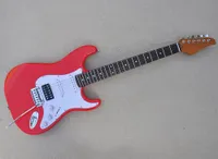 Red 6 Strings Electric Guitar with White Pickguard Rosewood Fretboard Can be Customized