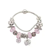New Pink Crystal Beaded Bracelet Luxury Designer for Pandora Silver Plated DIY Charm Angel Peach Heart Pendant Bracelet with Origi2413