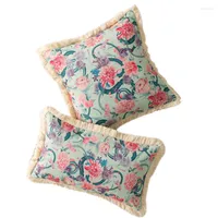 Pillow Simple Plants Flowers Pritned Cover With Fringes Tassels Floral Case