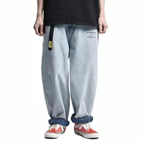 men's Jeans Washed Baggy Streetwear Lazy Casual Wide-Leg Denim Pants Loose Straight Trousers Men Old School Dad e2RU#