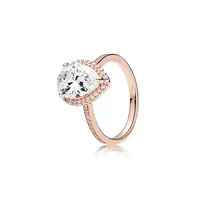 18K Rose gold Tear drop CZ Diamond RING with Original Box for Pandora 925 Silver Wedding Rings Set Engagement Jewelry for Women303z