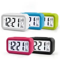 Alarmes de alteração de mudo de plástico LCD relógios inteligentes temperaturas fofas de alarmes digitais fotossensíveis de cabeceira calendário de luz noturna