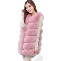 women's Fur & Faux Savabien Luxury Plus Size Vest Women Sleeveless Long Furry Gilet Winter Jacket Veste Femme Pink Vests I7l9#