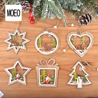 Christmas Ornaments Wooden Laser Cutout Christmas Tree Double Layer Pentagram Pendant
