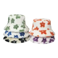 Plush Flowers Bucket Hats Warm Flower Wide Brim Hats for Men and Women
