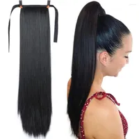 Synthetic Wigs Silky Long Straight Wrap Around Clip In Ponytail Hair Heat Resistant Pony Tail Fake