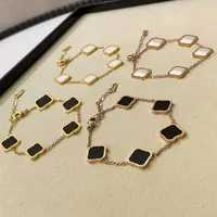 Women Charm Bracelets Clover Classic Bracelet Fashion Four Flower Titanium With Agate Colors Unisex Style Party Fit Jewelry254g
