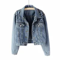 women's Jackets Spring Pearl Denim Women Casual Plus Size Jeans Jacket Vintage Loose Long Sleeve 3XL 5XL Female Short Coat t9y6#