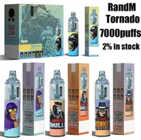 10st Tariff Free Randm Tornado 7000Puffs Electronic Cigarette Device Extra Power 14ml Vape Pen E Cigaretter 2% 5% Laddningsbart batteri RGB -ljus