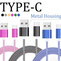 C￢bles de tissu en nylon Ligne de donn￩es USB tiss￩e en cuivre pour Samsung Type C / Mirco / 5/6/7 1M 2M 3M C￢ble de charge avec sac OPP