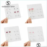 Stud Fashion Sweet Star Leaf Heart Stud Earrings Set For Women Sier 6 Pairs Set Exquisite One Week Earring Daily Party Jewelry Gift-Y Otfwc