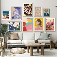 Paintings Simple Modern Nordic Retro Literary Abstract Flowers Wall Art Pictures Canvas Painting Posters For Living Room Home Decor