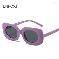 Sunglasses LNFCXI Fashion Purple Orange Colors Rectangle Wrap Frame Women Retro Oval Lens Men Shades UV400 Eyewear