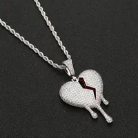 Red oil Drip Bro Hearts Necklace Pendant With Rope Chain Gold Silver Color Cubic Zircon Men Women Hip hop Jewelry343x