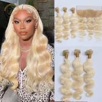 Human Hair Bulks Blonde Weave Bundles With Closure Or Frontal Brazilian Remy Body Wave Honey Extensions Weft For Women 3Pcs lot