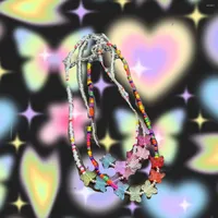 Choker Vintage Colorful Beads Butterfly Chokers Necklace For Women 90s Aesthetic Charm Sweet Girly Clavicle Chain Korean Trend Jewelry