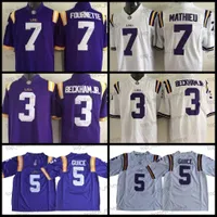 NCAA LSU 3 Odell Beckham Jr. Football Jersey Tryann Mathieu 7 Leonard Fournette 5 Derrius Guice Purple White College Mens Stitched Jerseys