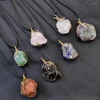 Pendant Necklaces 12 Pieces Handmade Gold Wire Wrap Natural Stone Irregular Amethysts Fluorite Quartz Red Agates Necklace Women Jewelry